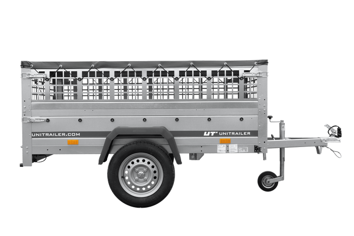 Einachsanhänger 200×125 UNITRAILER GARDEN 201 KIPP mit Gitterseitenwänden und grauer Abdeckung-Neu