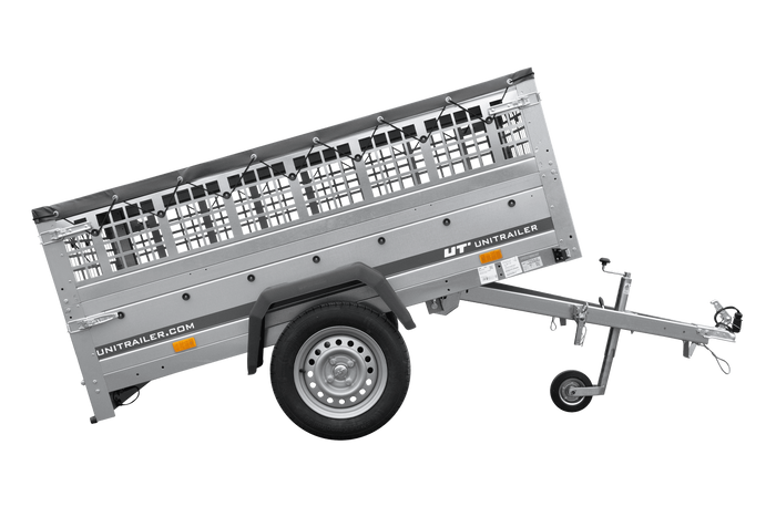 Einachsanhänger 200×125 UNITRAILER GARDEN 201 KIPP mit Gitterseitenwänden und grauer Abdeckung-Neu