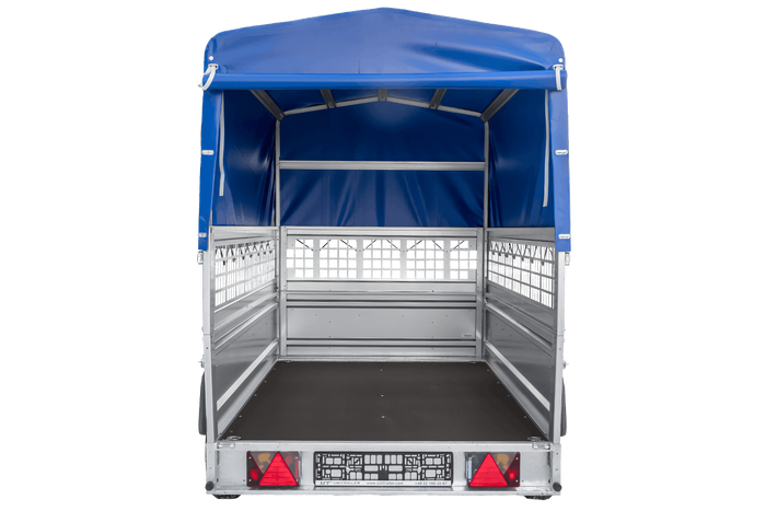 Einachsanhänger 230×125 UNITRAILER FORCE 230 KIPP mit Gitterseitenwänden, H-0-Rahmen und blauer Plane-Neu