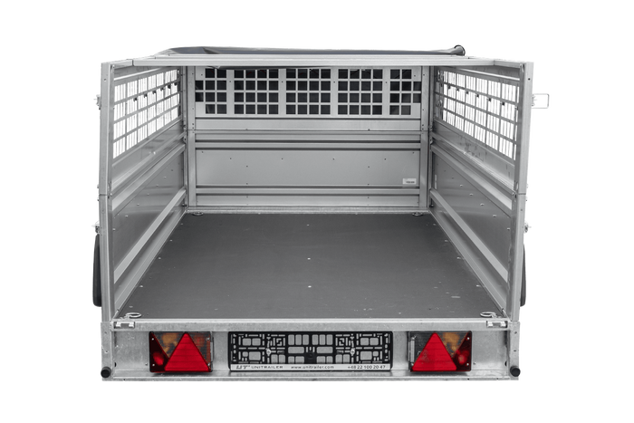 Einachsanhänger 230×125 UNITRAILER FORCE 230 KIPP mit Gitterwänden, H-0-Rahmen und grauer Plane-Neu