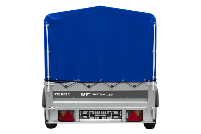 Einachsanhänger 230×125 UNITRAILER FORCE 230 KIPP mit H-800 Spriegel und blauer Plane-Neu