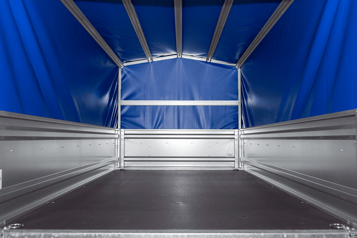 Einachsanhänger 230×125 UNITRAILER FORCE 230 KIPP mit H-800 Spriegel und blauer Plane-Neu