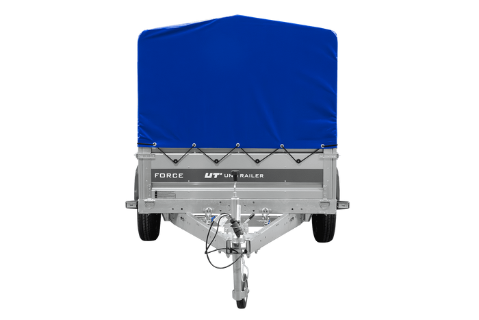Einachsanhänger 230×125 UNITRAILER FORCE 230 KIPP mit H-800 Spriegel und blauer Plane-Neu
