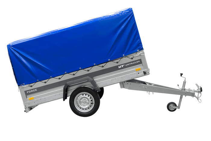 Einachsanhänger 230×125 UNITRAILER FORCE 230 KIPP mit H-800 Spriegel und blauer Plane-Neu