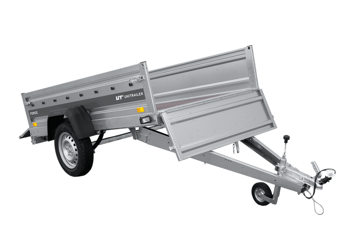 Einachsanhänger 230×125 UNITRAILER FORCE 230 KIPP mit H-800 Spriegel und blauer Plane-Neu