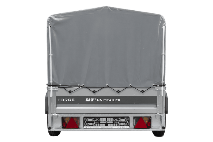 Einachsanhänger 230×125 UNITRAILER FORCE 230 KIPP mit H-800 Spriegel und grauer Hochplane-Neu