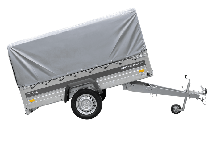 Einachsanhänger 230×125 UNITRAILER FORCE 230 KIPP mit H-800 Spriegel und grauer Hochplane-Neu