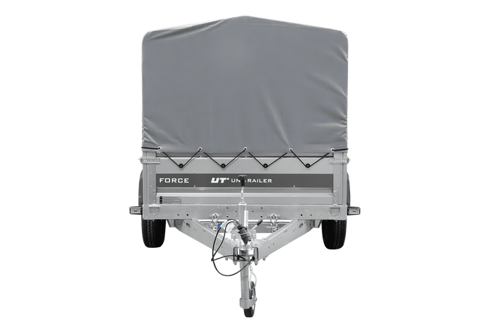 Einachsanhänger 230×125 UNITRAILER FORCE 230 KIPP mit H-800 Spriegel und grauer Hochplane-Neu