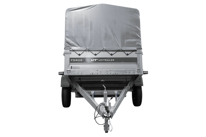 Einachsanhänger 230×125 UNITRAILER FORCE 230 KIPP mit H-800 Spriegel und grauer Hochplane-Neu