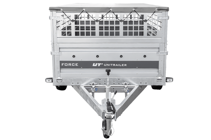 Einachsanhänger 264×125 UNITRAILER FORCE 264 KIPP mit Gitterwänden, H-0-Rahmen und grauer Plane-Neu