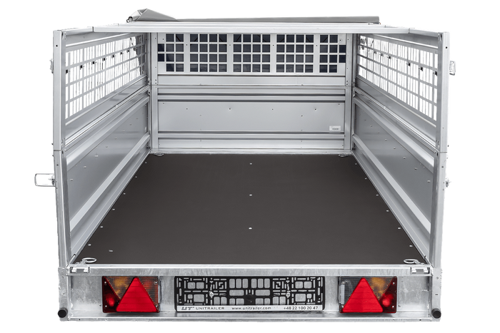 Einachsanhänger 264×125 UNITRAILER FORCE 264 KIPP mit Gitterwänden, H-0-Rahmen und grauer Plane-Neu