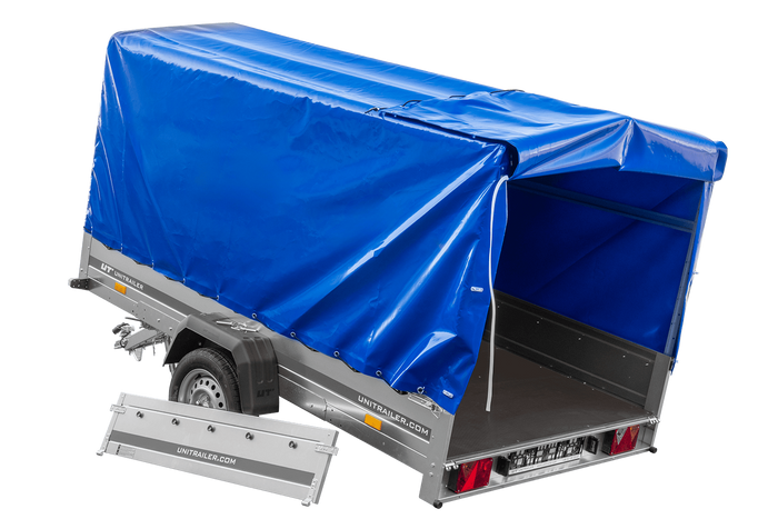 Einachsanhänger 264×150 UNITRAILER GARDEN 265 KIPP mit H-1100 Rahmen und blauer Plane-Neu
