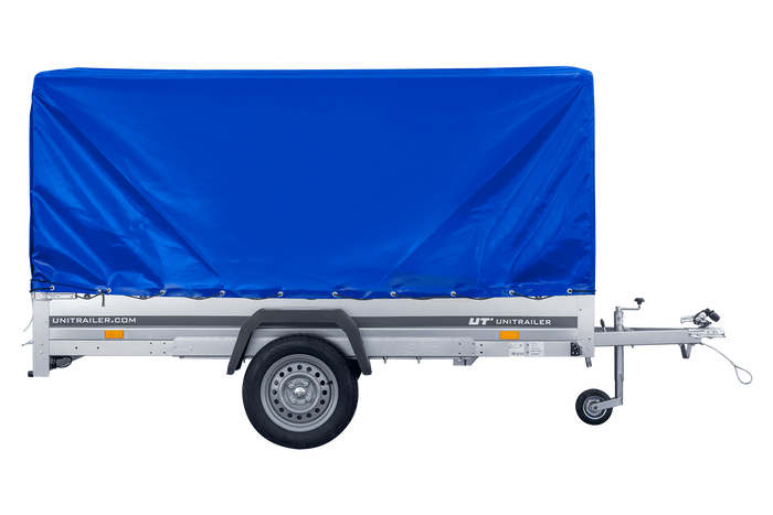 Einachsanhänger 264×150 UNITRAILER GARDEN 265 KIPP mit H-1100 Rahmen und blauer Plane-Neu