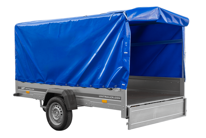 Einachsanhänger 264×150 UNITRAILER GARDEN 265 KIPP mit H-1100 Rahmen und blauer Plane-Neu