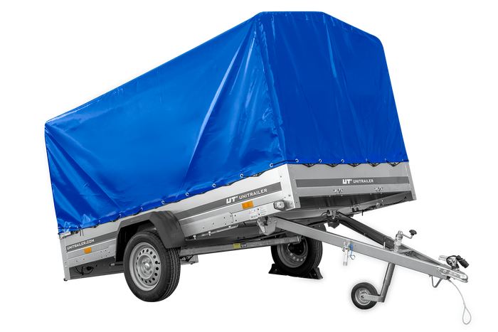 Einachsanhänger 264×150 UNITRAILER GARDEN 265 KIPP mit H-1100 Rahmen und blauer Plane-Neu