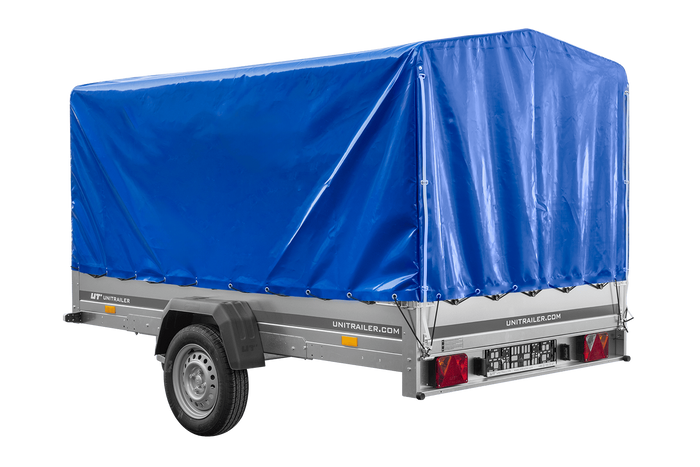 Einachsanhänger 264×150 UNITRAILER GARDEN 265 KIPP mit H-1100 Rahmen und blauer Plane-Neu