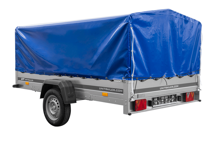 Einachsanhänger 264×150 UNITRAILER GARDEN 265 KIPP mit H-800 Rahmen und blauer Plane-Neu