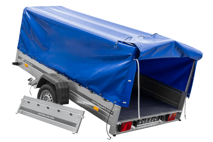 Einachsanhänger 264×150 UNITRAILER GARDEN 265 KIPP mit H-800 Rahmen und blauer Plane-Neu
