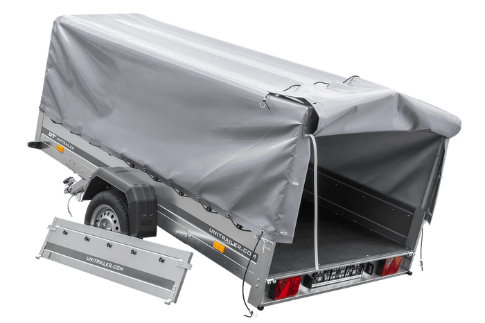 Einachsanhänger 264×150 UNITRAILER GARDEN 265 KIPP mit H-800 Rahmen und grauer Plane-Neu