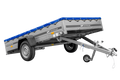 Einachsanhänger 264×150 UNITRAILER GARDEN 265 KIPP mit einem Flachplanenträger und blauer Plane-Neu