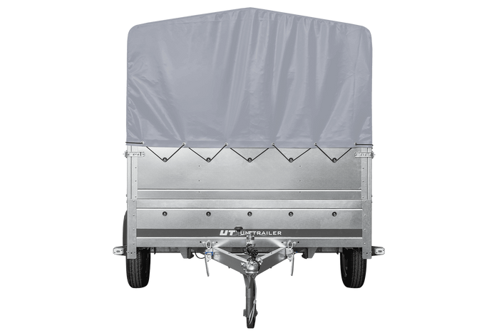 Einachsanhänger 264×150 UNITRAILER GARDEN 265 KIPP mit zusätzlichen Bordwänden, H-800-Rahmen und grauer Plane-Neu