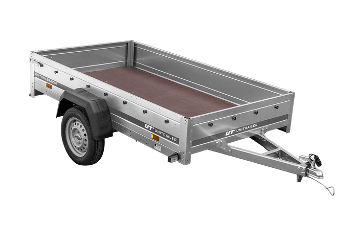 PKW-Anhänger 230×125 UNITRAILER GARDEN 230 FD mit BIS-Bordwänden, H-800-Gestell und blauer Plane-Neu