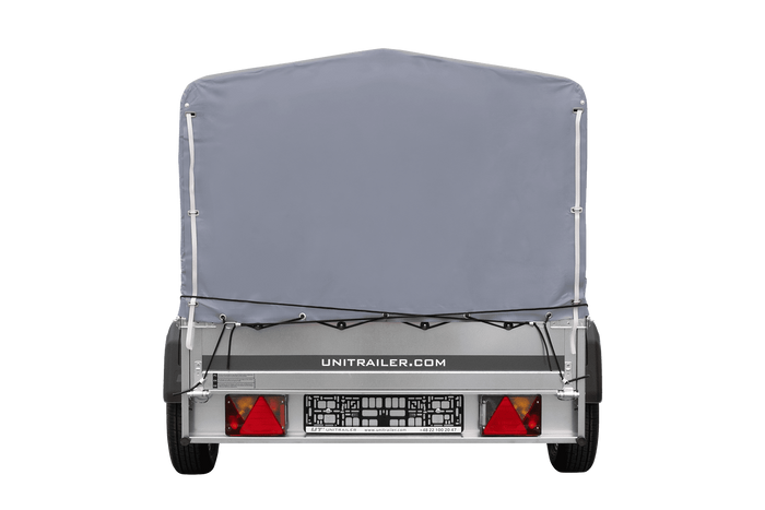 Einachsanhänger auf Blattfedern 200×125 UNITRAILER GARDEN 201/R KIPP mit H-800-Rahmen und grauer Plane-Neu