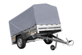 Einachsanhänger auf Blattfedern 200×125 UNITRAILER GARDEN 201/R KIPP mit H-800-Rahmen und grauer Plane-Neu