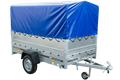 Einachsanhänger auf Blattfedern 230×125 UNITRAILER GARDEN 230/R KIPP mit BIS-Seiten, H-800-Rahmen und blauer Plane-Neu