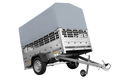 Einachsanhänger auf Federn 200×125 UNITRAILER GARDEN 201/R KIPP mit Gitterwänden, H-800-Rahmen und grauer Plane-Neu