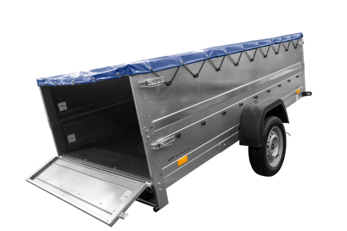 Einachsanhänger auf Federn 264×125 UNITRAILER GARDEN 264/R KIPP mit BIS-Seiten, H-0-Rahmen und blauer Plane-Neu