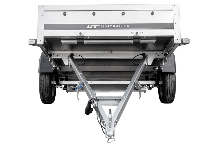 Einachsanhänger mit Blattfedern 264×125 UNITRAILER GARDEN 264/R KIPP mit H-800-Rahmen und grauer Plane-Neu