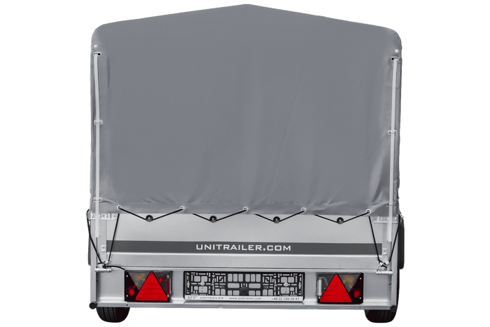 Einachsanhänger mit Blattfedern 264×125 UNITRAILER GARDEN 264/R KIPP mit H-800-Rahmen und grauer Plane-Neu