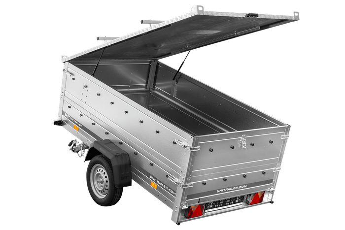 Einachsiger Anhänger 230×125 UNITRAILER GARDEN 230 KIPP mit Bordwandaufsatz und Aludeckel-Neu