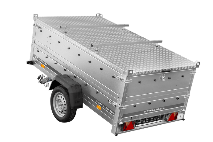 Einachsiger Anhänger 230×125 UNITRAILER GARDEN 230 KIPP mit Bordwandaufsatz und Aludeckel-Neu