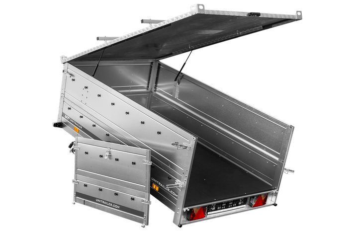 Einachsiger Anhänger 230×125 UNITRAILER GARDEN 230 KIPP mit Bordwandaufsatz und Aludeckel-Neu