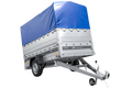 Einachsiger Anhänger auf Blattfedern 230×125 UNITRAILER FORCE 230/R KIPP mit BIS-Seitenwänden, H-800-Rahmen und blauer Plane-Neu
