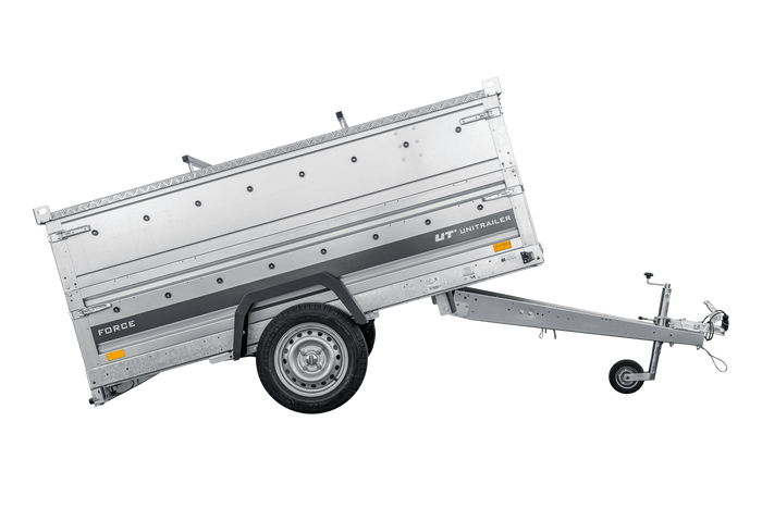 Einachsiger Anhänger auf Blattfedern 230×125 UNITRAILER FORCE 230/R KIPP mit BIS-Seitenwänden und Aluminiumabdeckung-Neu