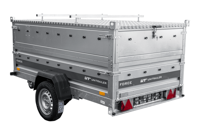 Einachsiger Anhänger auf Blattfedern 230×125 UNITRAILER FORCE 230/R KIPP mit BIS-Seitenwänden und Aluminiumabdeckung-Neu