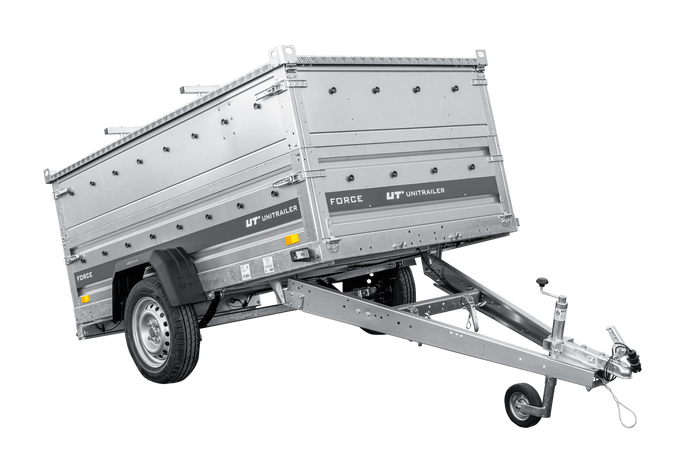 Einachsiger Anhänger auf Blattfedern 230×125 UNITRAILER FORCE 230/R KIPP mit BIS-Seitenwänden und Aluminiumabdeckung-Neu