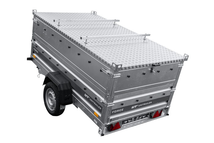 Einachsiger Anhänger auf Blattfedern 230×125 UNITRAILER FORCE 230/R KIPP mit BIS-Seitenwänden und Aluminiumabdeckung-Neu
