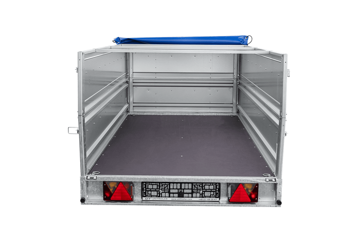 Einachsiger Anhänger auf Blattfedern 264×125 UNITRAILER FORCE 264/R KIPP mit BIS-Seitenwänden, H-0-Rahmen und blauer Plane-Neu