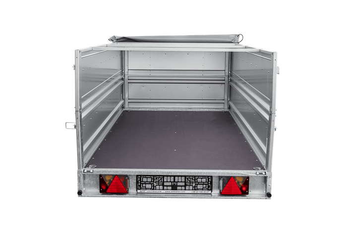 Einachsiger Anhänger auf Blattfedern 264×125 UNITRAILER FORCE 264/R KIPP mit BIS-Seitenwänden, H-0-Rahmen und grauer Plane-Neu