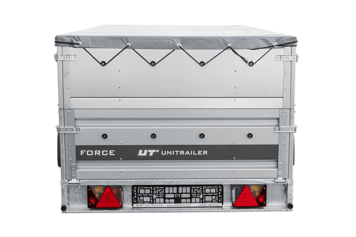 Einachsiger Anhänger auf Blattfedern 264×125 UNITRAILER FORCE 264/R KIPP mit BIS-Seitenwänden, H-0-Rahmen und grauer Plane-Neu