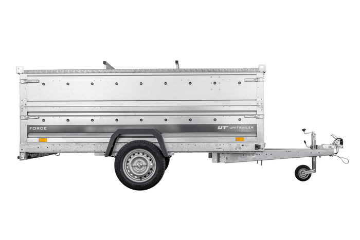 Einachsiger Anhänger auf Blattfedern 264×125 UNITRAILER FORCE 264/R KIPP mit BIS-Seitenwänden und Aluminiumabdeckung-Neu