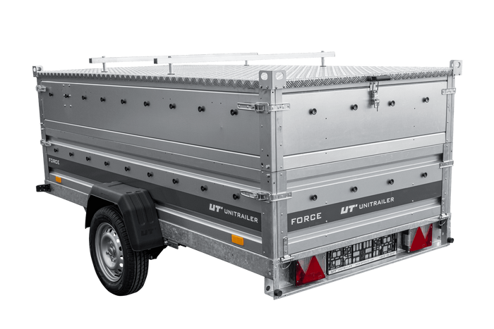 Einachsiger Anhänger auf Blattfedern 264×125 UNITRAILER FORCE 264/R KIPP mit BIS-Seitenwänden und Aluminiumabdeckung-Neu