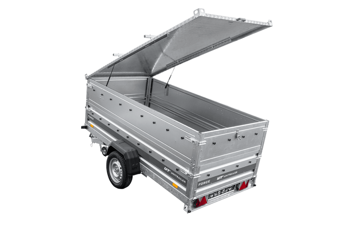 Einachsiger Anhänger auf Blattfedern 264×125 UNITRAILER FORCE 264/R KIPP mit BIS-Seitenwänden und Aluminiumabdeckung-Neu
