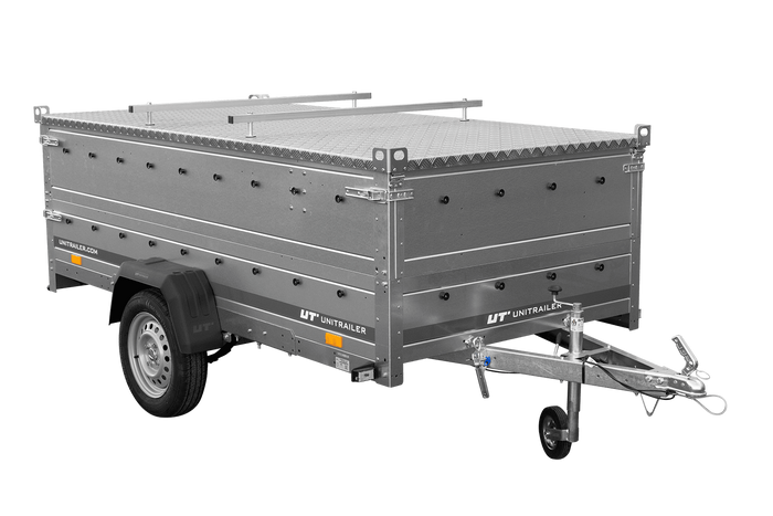 Einachsiger Anhänger auf Blattfedern 264×125 UNITRAILER GARDEN 264/R KIPP mit BIS-Seitenwänden und Aluminiumabdeckung-Neu
