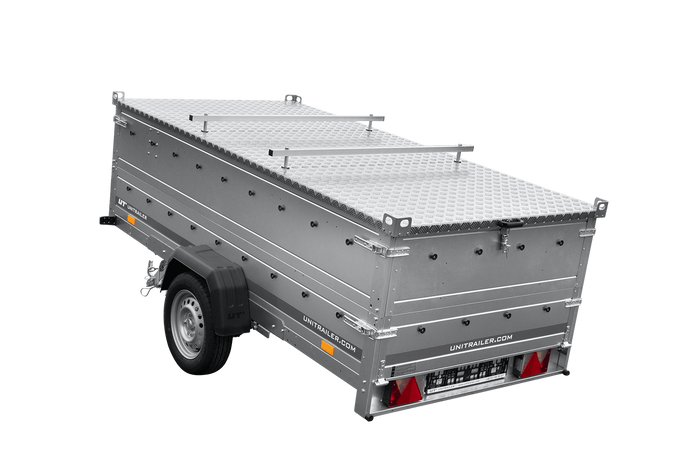Einachsiger Anhänger auf Blattfedern 264×125 UNITRAILER GARDEN 264/R KIPP mit BIS-Seitenwänden und Aluminiumabdeckung-Neu