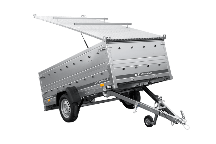Einachsiger Anhänger auf Blattfedern 264×125 UNITRAILER GARDEN 264/R KIPP mit BIS-Seitenwänden und Aluminiumabdeckung-Neu